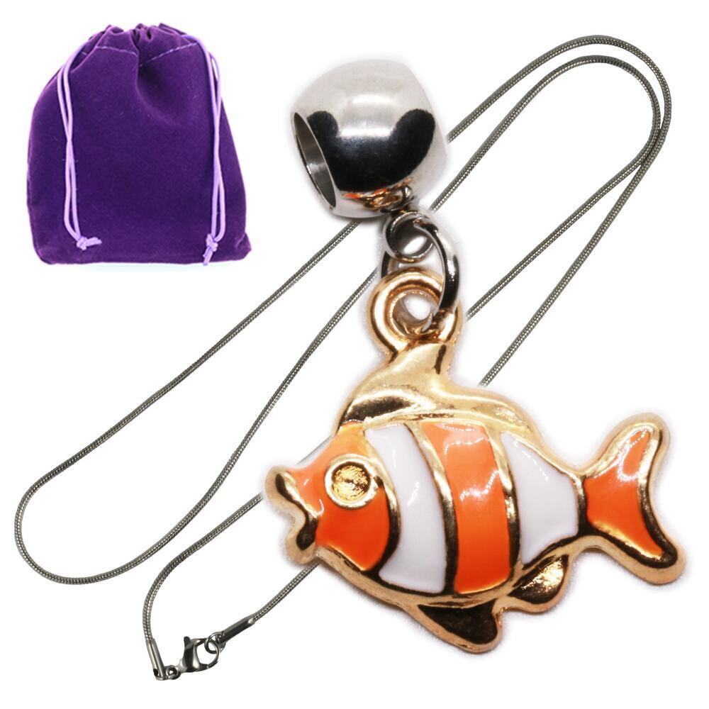 Exquisite Fish Necklace - Heart of the Ocean Necklace with Clown Fish Charm